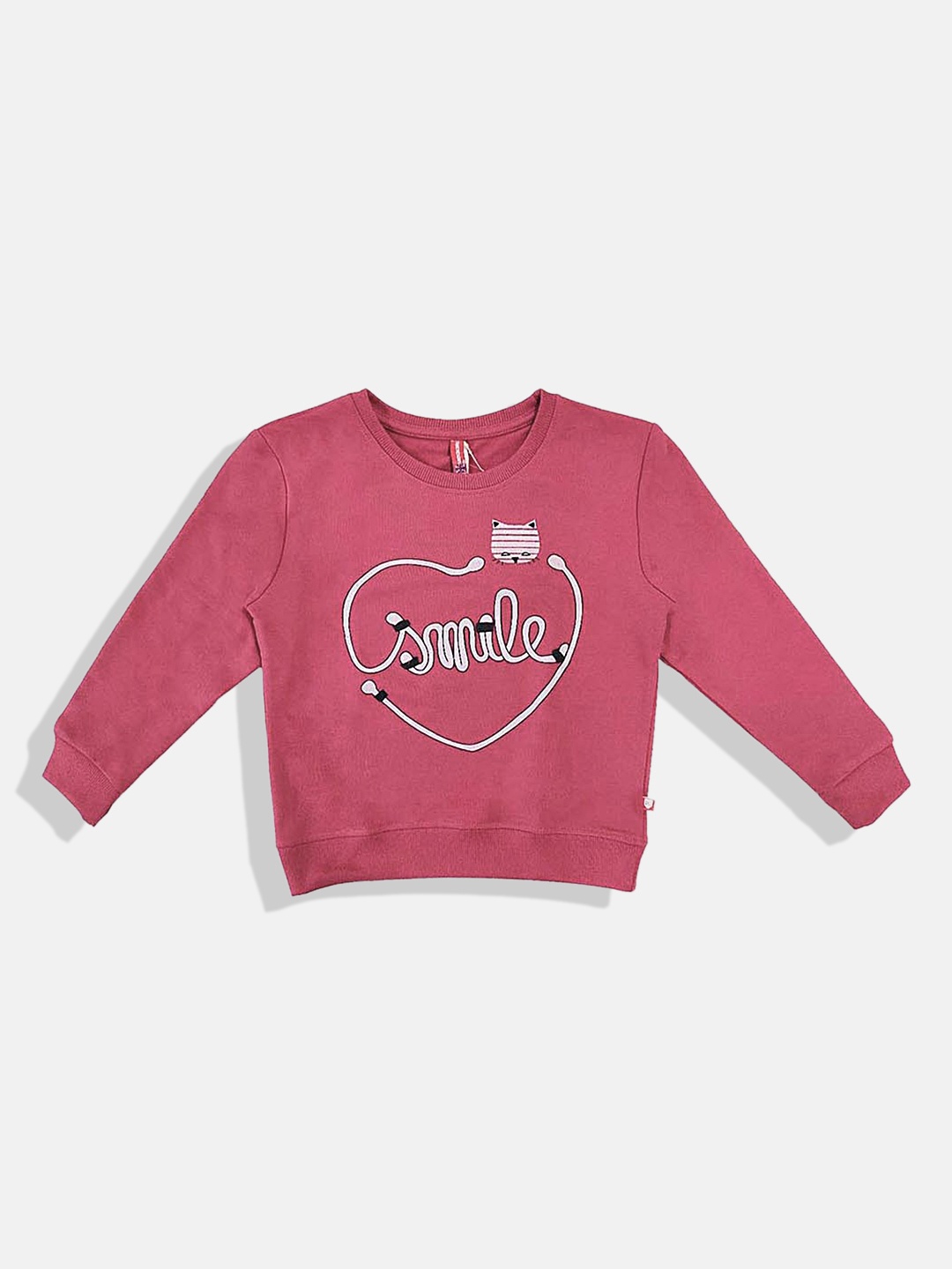 

GAME BEGINS Girls Printed Premium Cotton Sweatshirt, Fuchsia