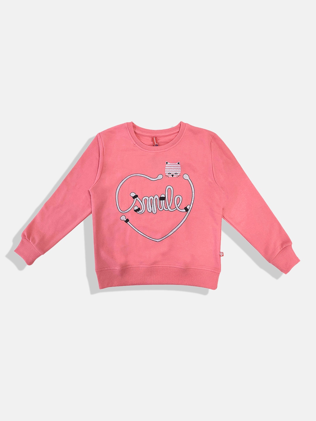 

GAME BEGINS Girls Printed Premium Cotton Sweatshirt, Coral