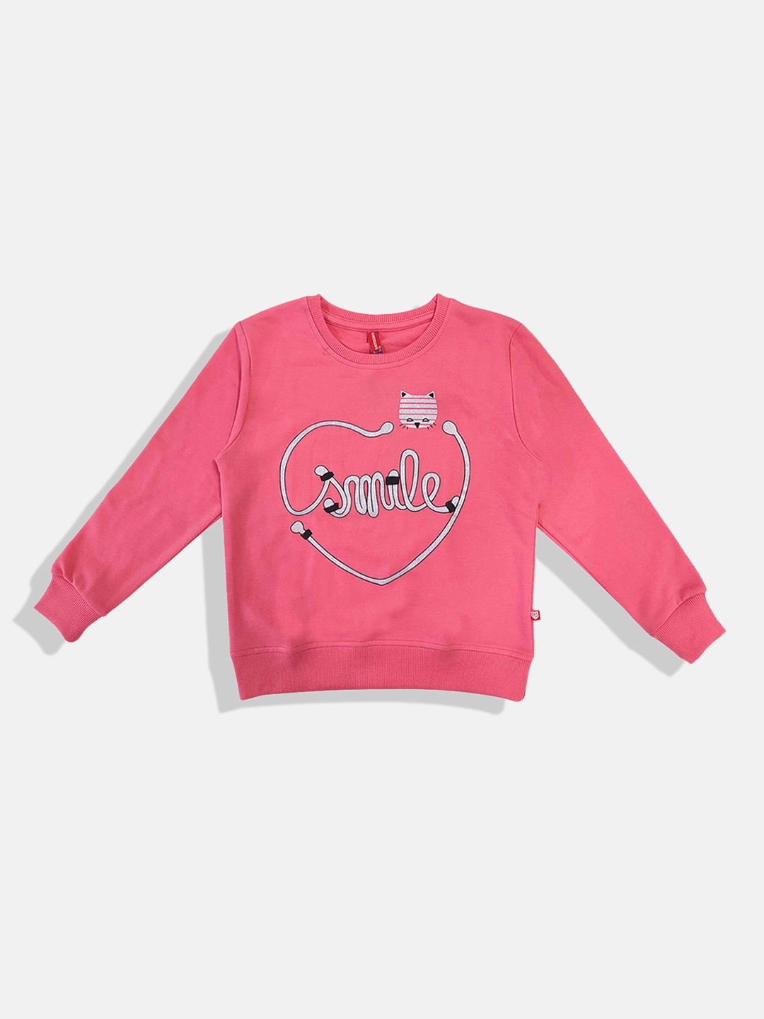 

GAME BEGINS Girls Printed Premium Cotton Sweatshirt, Pink