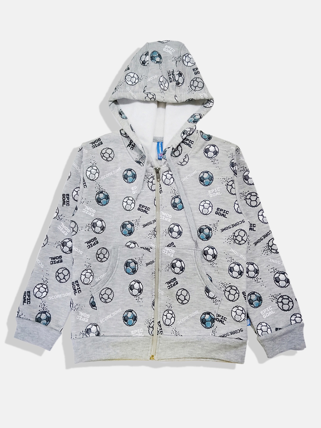 

GAME BEGINS Boys Premium Cotton Conversational Printed Hooded Sweatshirt, Grey
