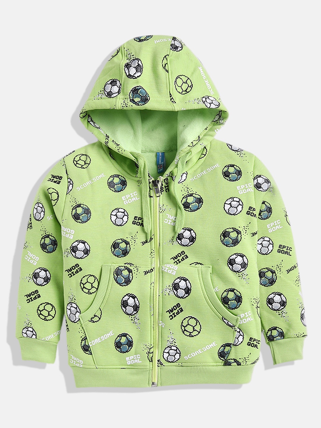

GAME BEGINS Boys Premium Cotton Conversational Printed Hooded Sweatshirt, Lime green