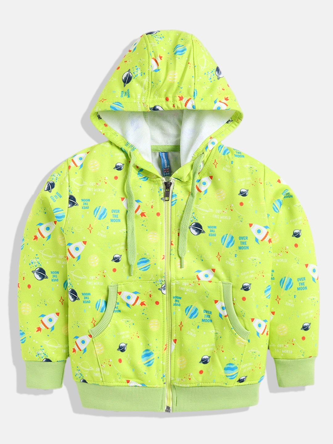 

GAME BEGINS Boys Premium Cotton Conversational Printed Hooded Sweatshirt, Lime green