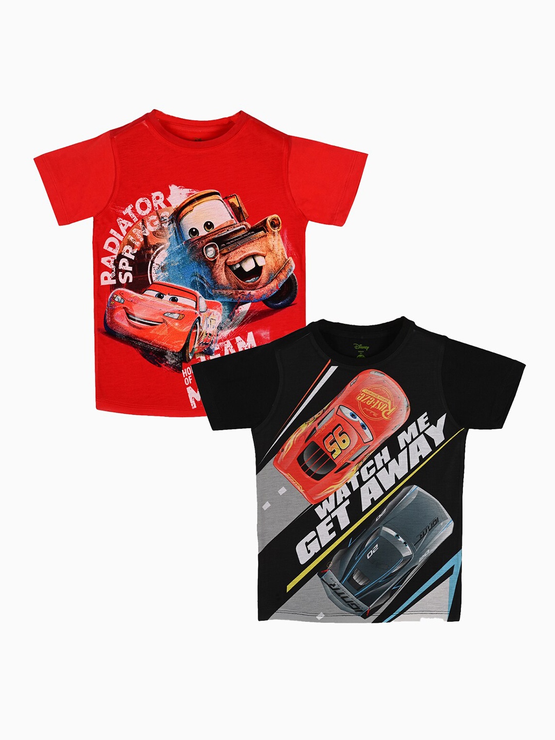 

YK Disney Boys Pack Of 2 Red & Black Printed Pure Cotton T-shirt