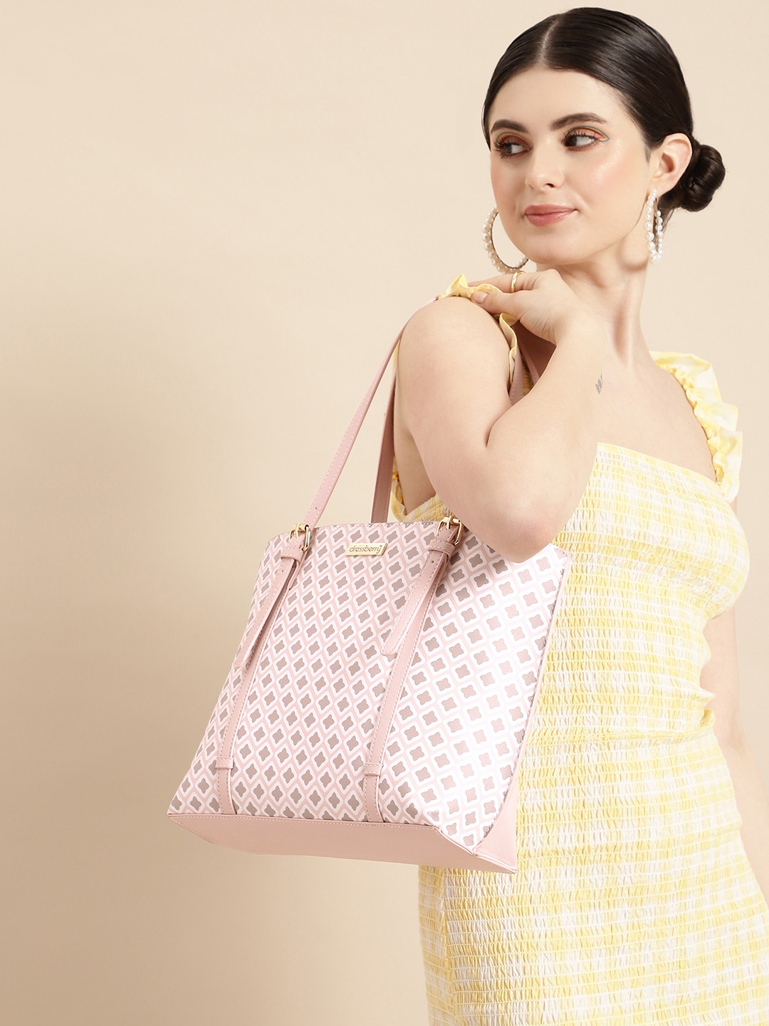

DressBerry Ethnic Motifs Print PU Structured Shoulder Bag, Pink