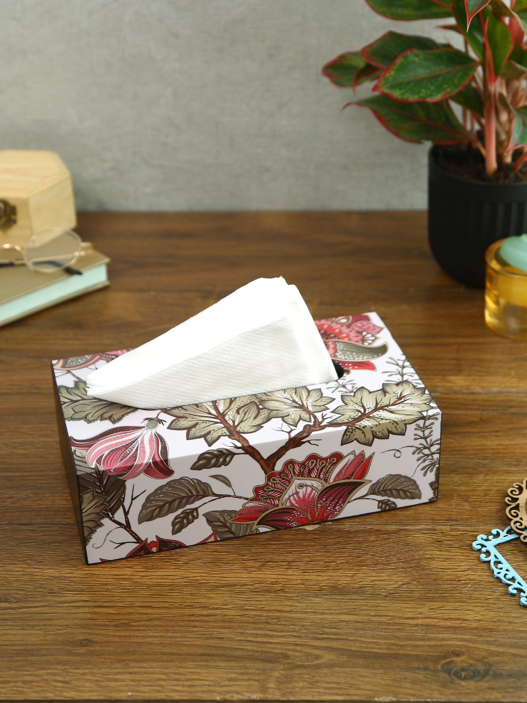 

Reinvention Factory Floral Fantasy Wooden Tissue Paper Box, White