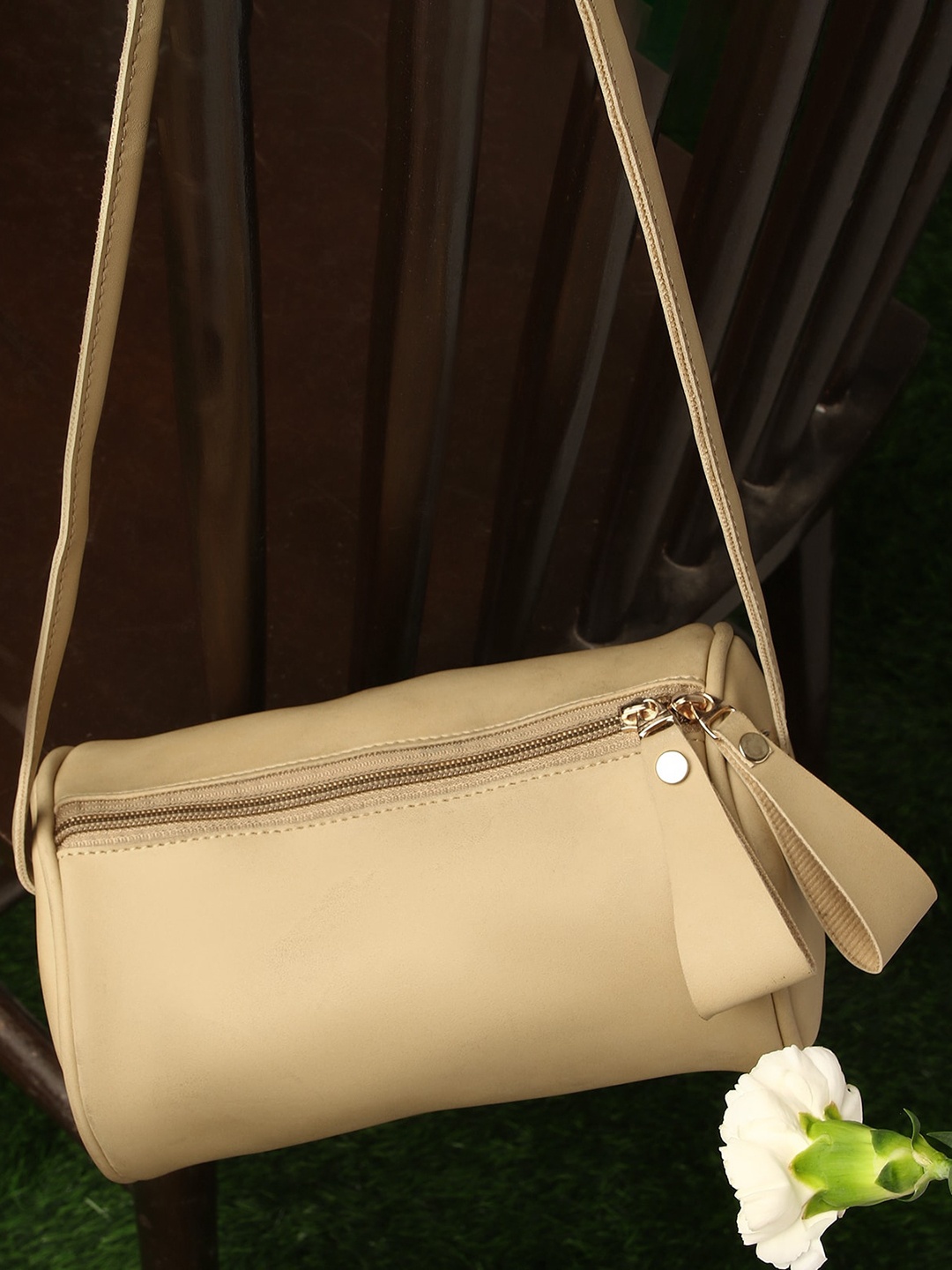 

Fostelo Beige PU Structured Sling Bag with Tasselled