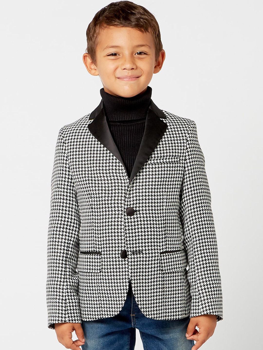 

One Friday Boys Black & White Checked Single-Breasted Blazer