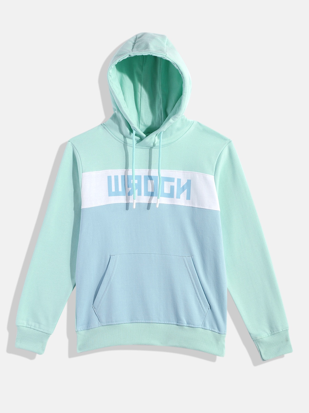 

WROGN YOUTH Boys Sea Green & Blue Colourblocked Hooded Sweatshirt