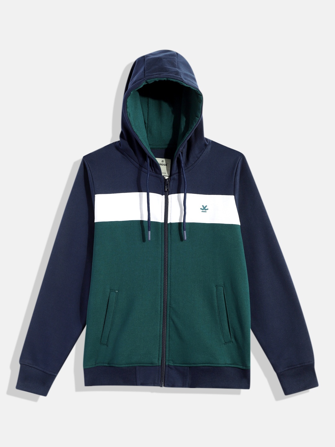 

WROGN YOUTH Boys Teal Green & Navy Blue Colourblocked Hooded Sweatshirt