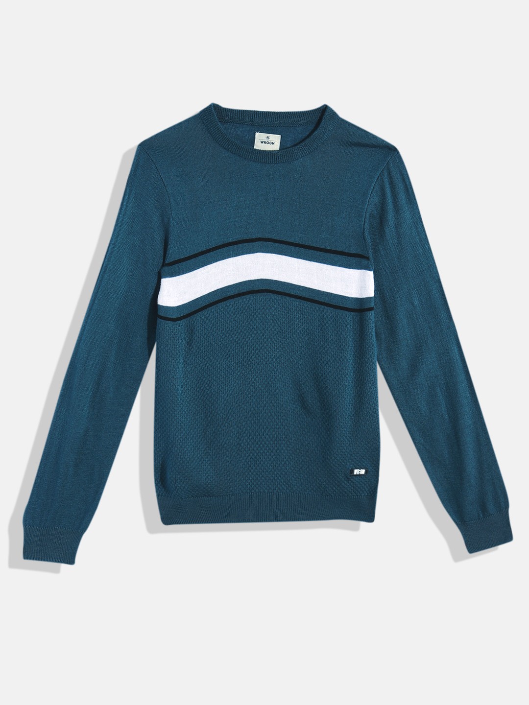 

WROGN YOUTH Boys Teal Blue Acrylic Striped Pullover