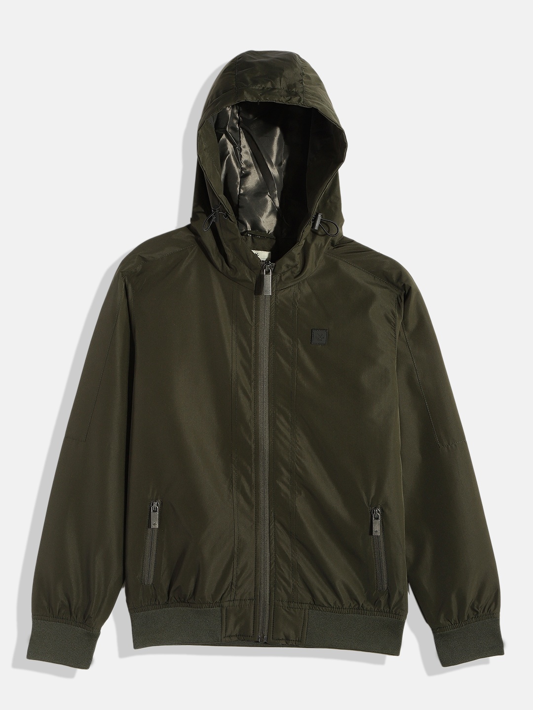

WROGN YOUTH Boys Olive Green Solid Hooded Bomber Jacket