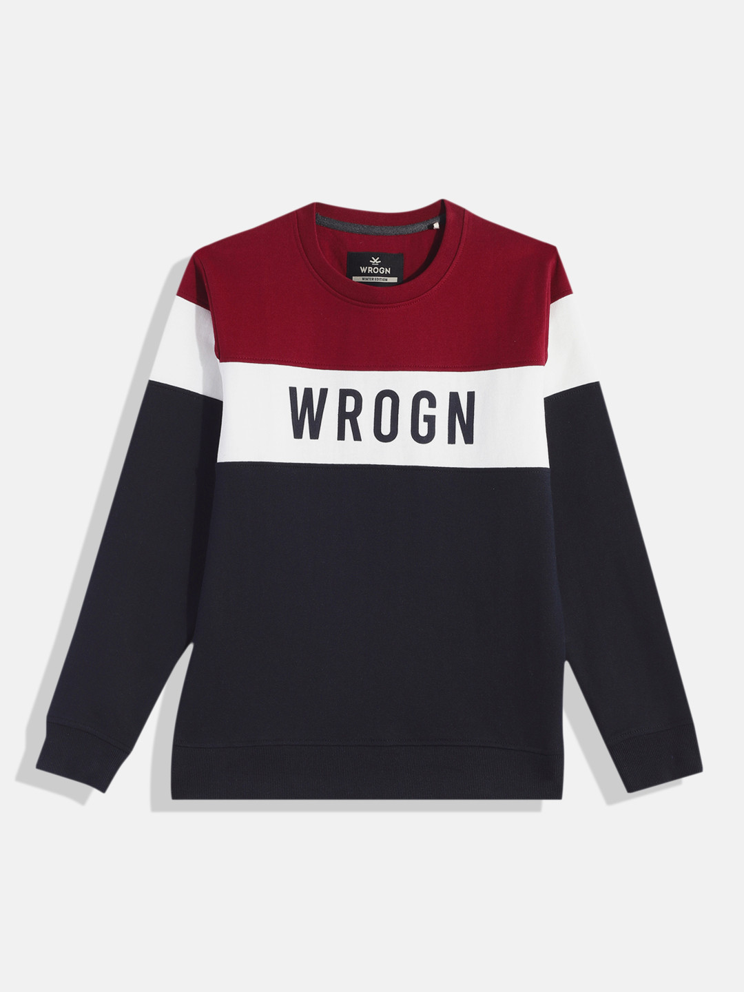 

WROGN YOUTH Boys Navy Blue Colourblocked Sweatshirt