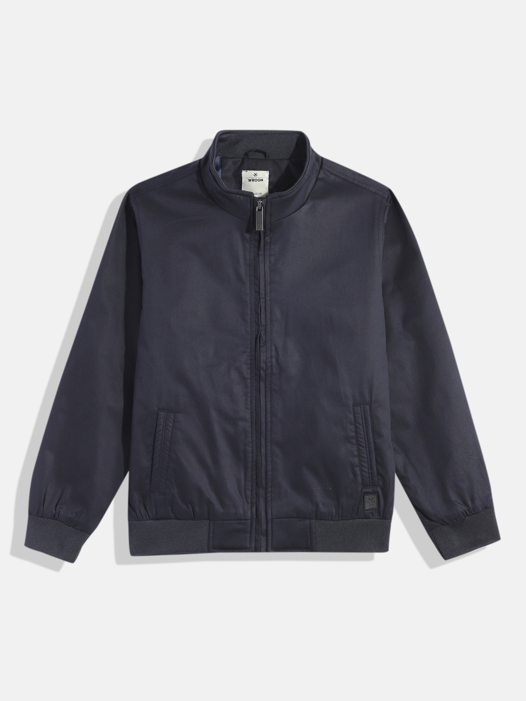 

WROGN YOUTH Boys Navy Blue Solid Pure Cotton Bomber Jacket