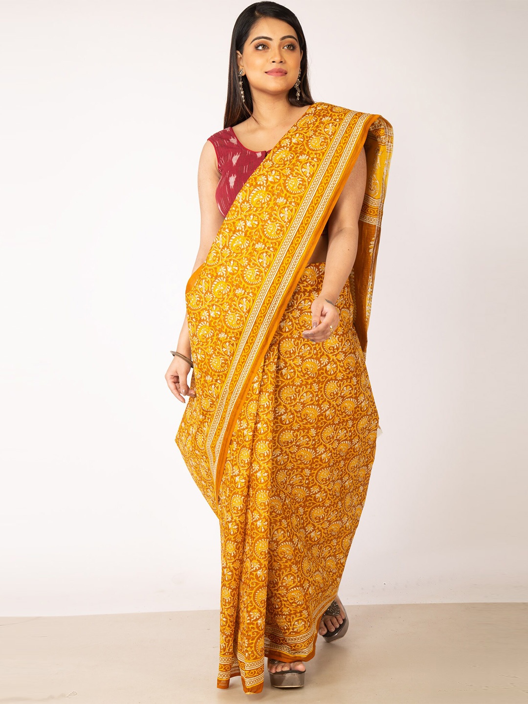

Unnati Silks Rust & Yellow Ethnic Motifs Pure Cotton Kovai Saree