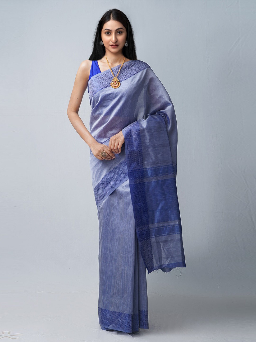 

Unnati Silks Blue & White Silk Cotton Mysore Silk Saree