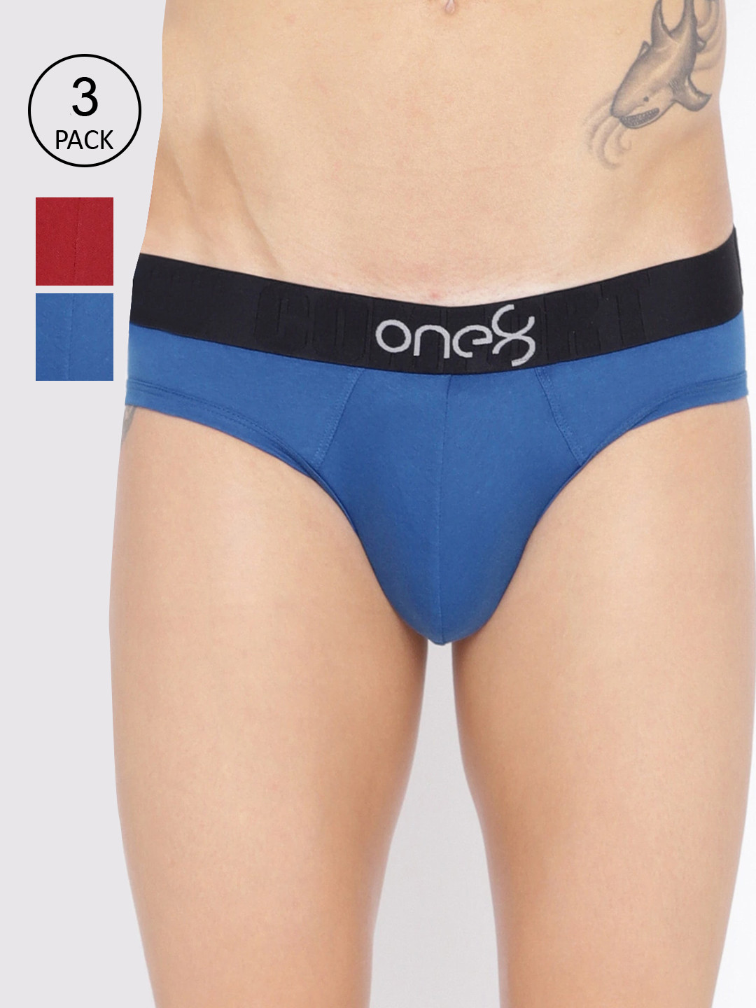 

one8 by Virat Kohli Men Pack Of 3 Blue & Maroon Solid Basic Briefs