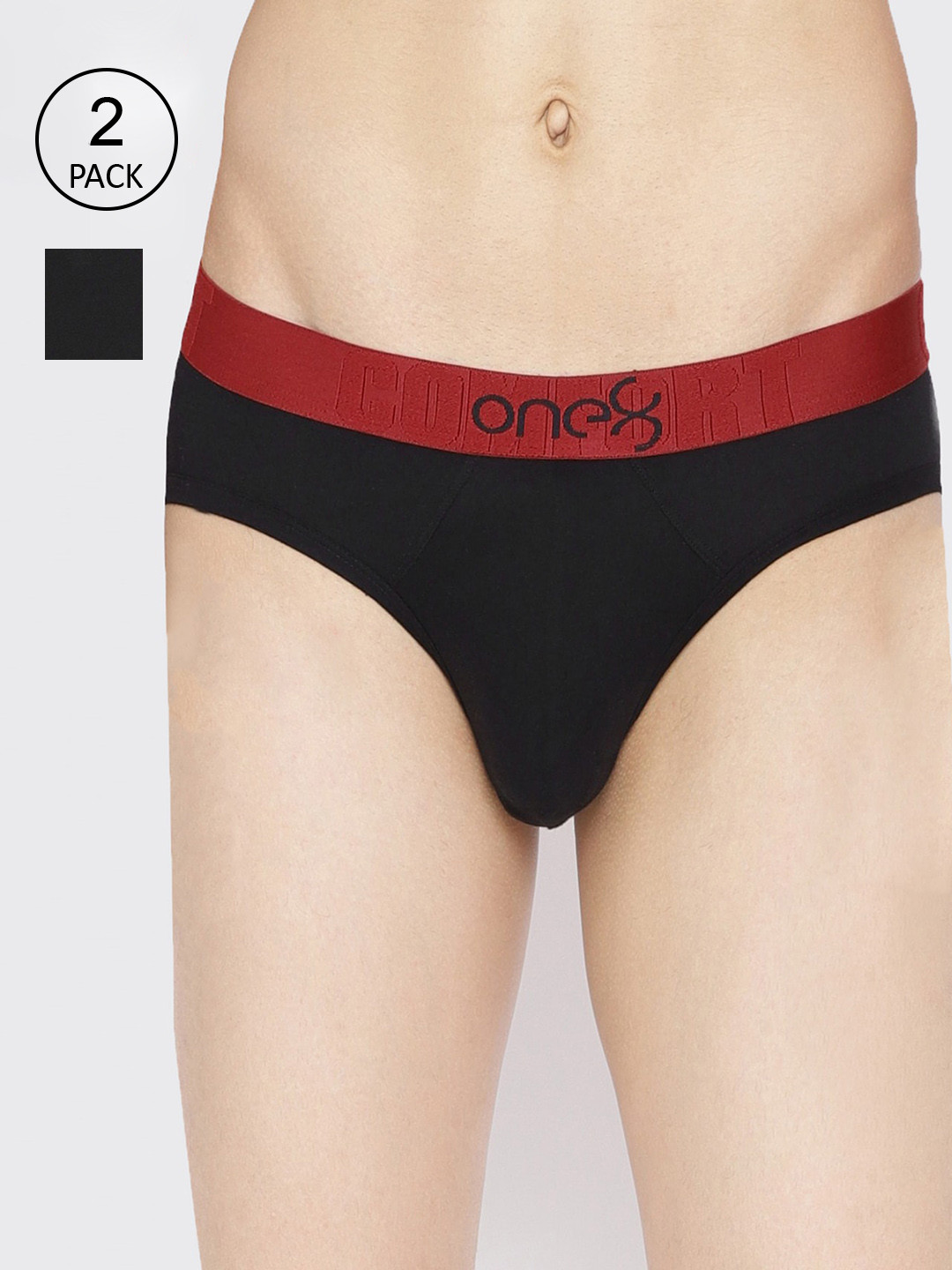 

one8 by Virat Kohli Men Pack Of 2 Black Solid Cotton Briefs 104-PO2