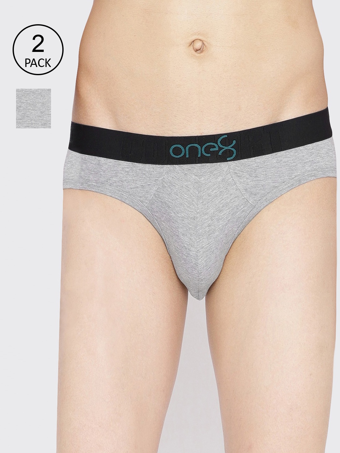 

one8 by Virat Kohli Men Pack Of 2 Grey Melange Solid Basic Briefs 104-PO2