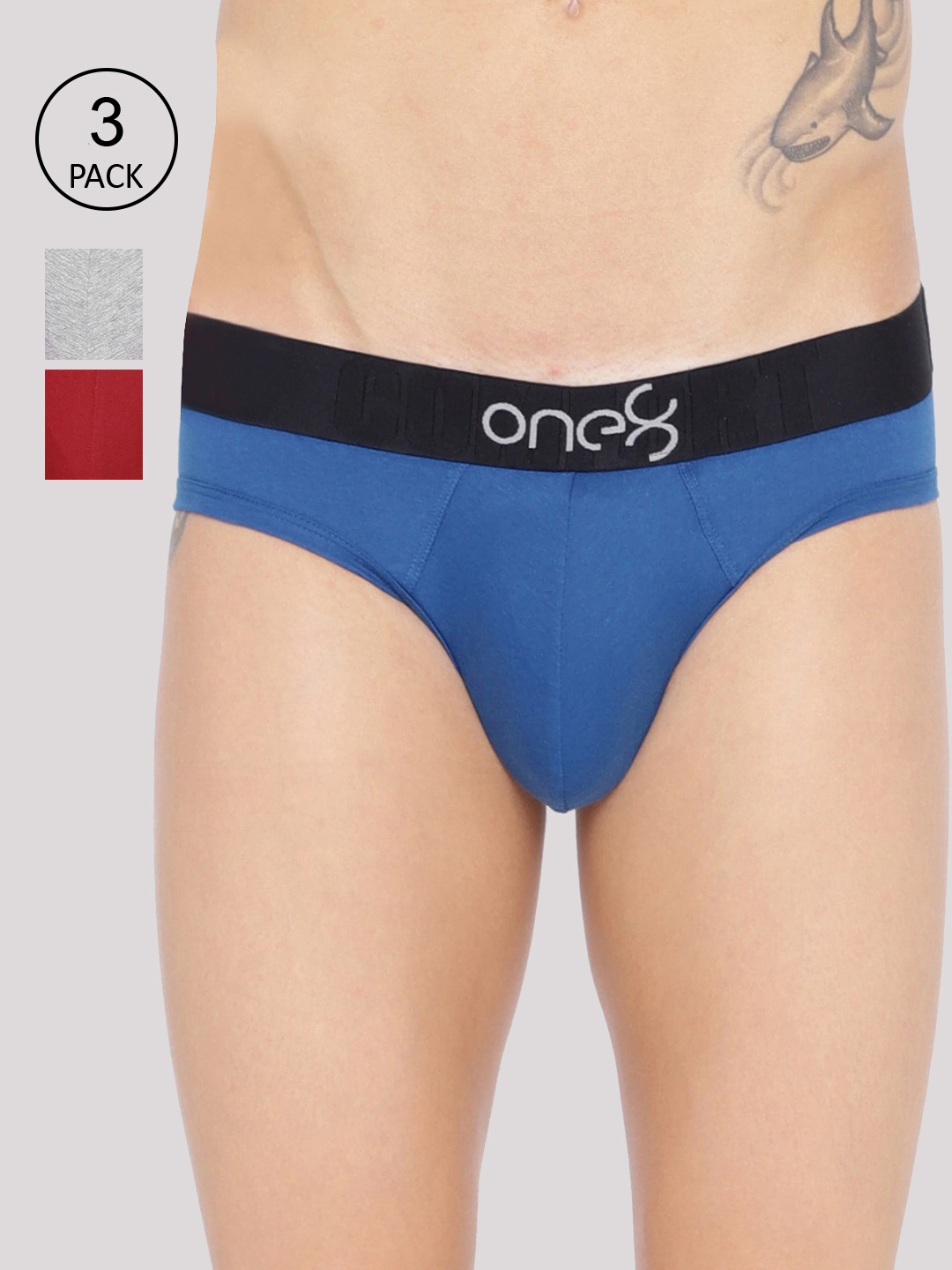 

one8 by Virat Kohli Men Pack Of 3 Solid Low-Rise Basic Briefs 104-PO3, Blue