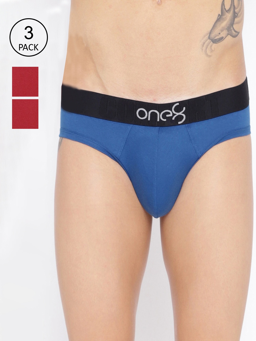 

one8 by Virat Kohli Men Pack Of 3 Blue and Maroon Solid Basic Briefs 104-PO3