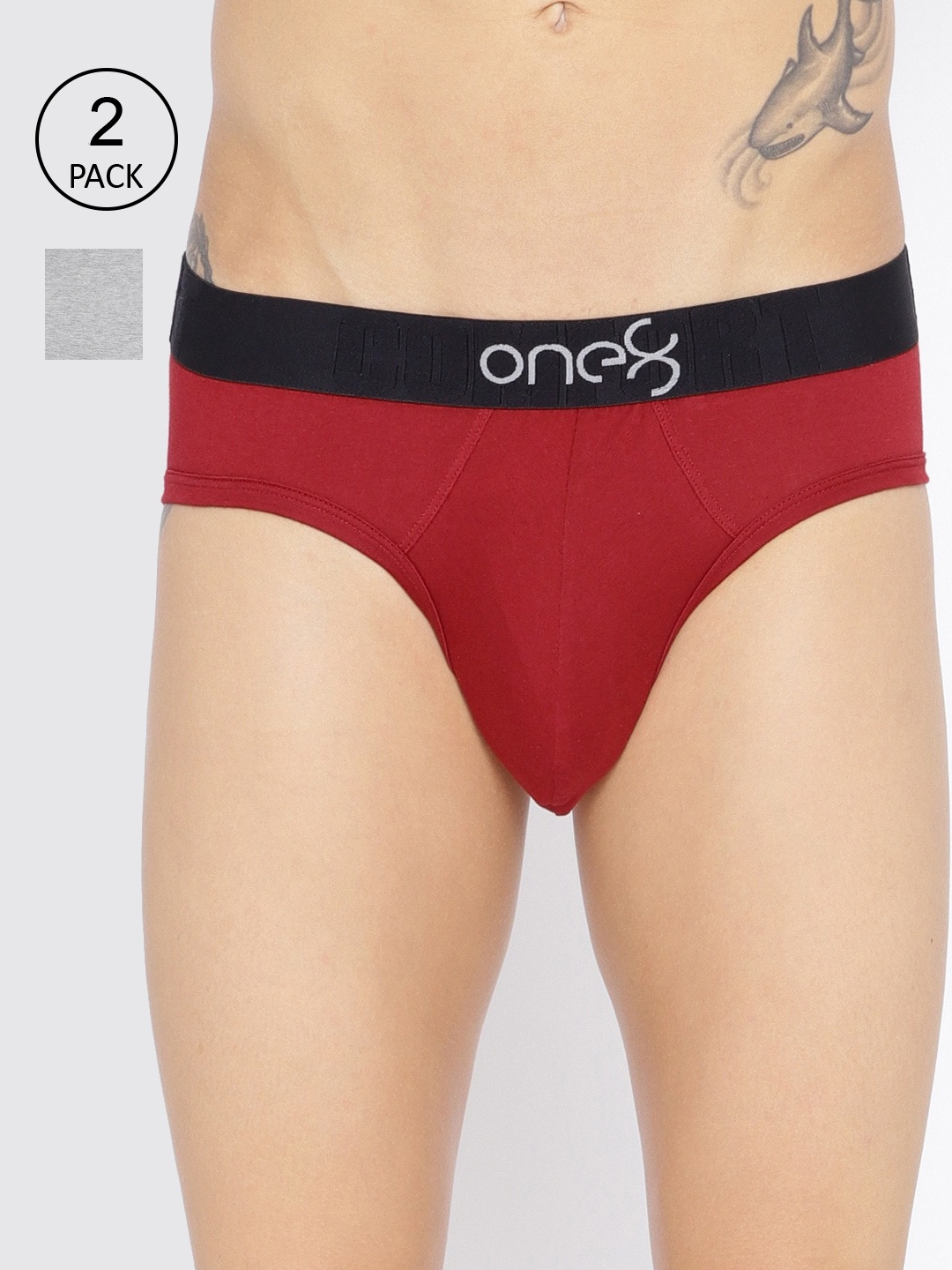 

one8 by Virat Kohli Men Pack Of 2 Grey and Maroon Solid Basic Briefs 104-PO2