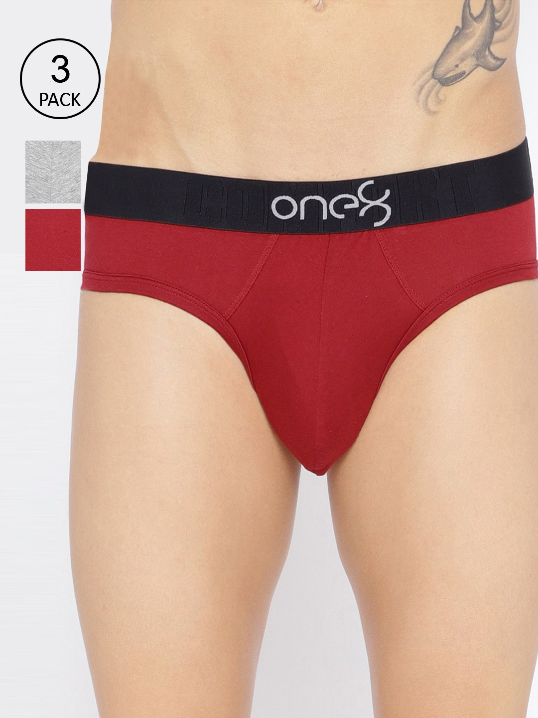 

one8 by Virat Kohli Men Pack Of 3 Solid Basic Briefs, Grey melange