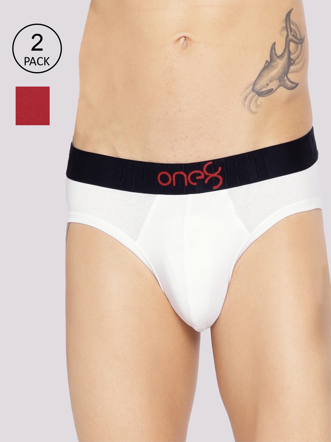 

one8 by Virat Kohli Men Pack Of 2 White & Maroon Solid Basic Briefs 104-PO2