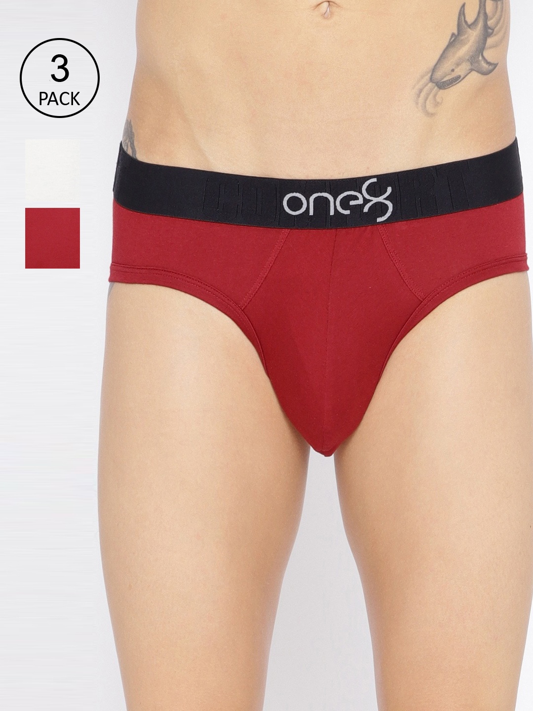 

one8 by Virat Kohli Men Pack Of 3 White & Maroon Solid Basic Briefs