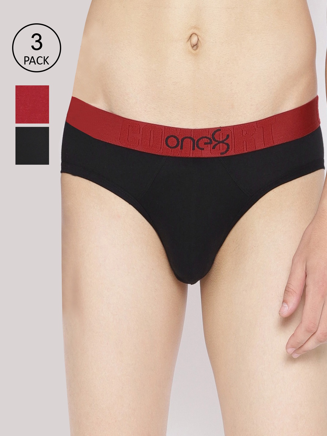 

one8 by Virat Kohli Men Pack Of 3 Solid Basic Briefs, Black