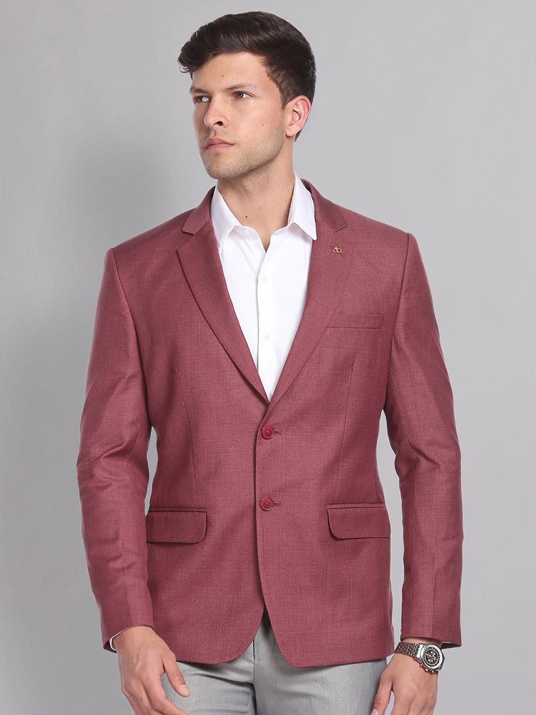 

AD By Arvind Men Light Red Solid Single-Breasted Blazer