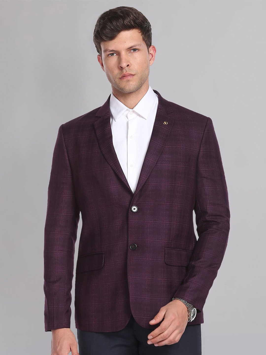 

AD By Arvind Men Red Checked Single-Breasted Tailored-Fit Formal Blazer