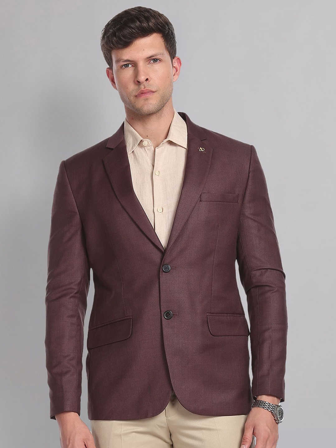 

AD By Arvind Men Brown Solid Single-Breasted Formal Blazer