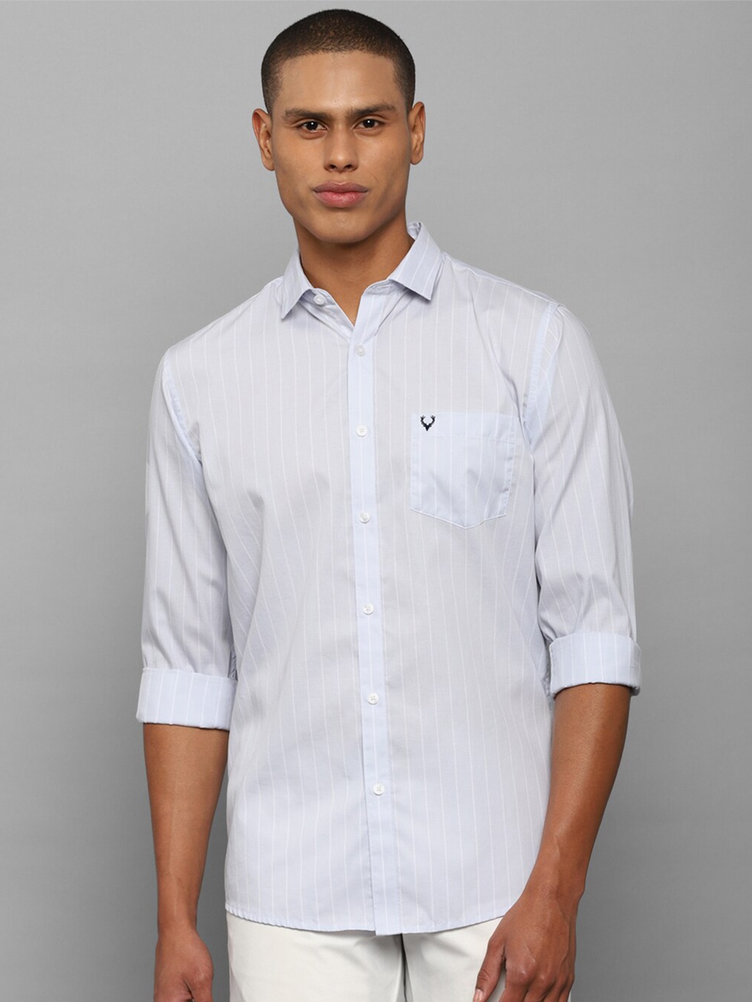 

Allen Solly Men Blue Vertical Striped Slim Fit Cotton Casual Shirt