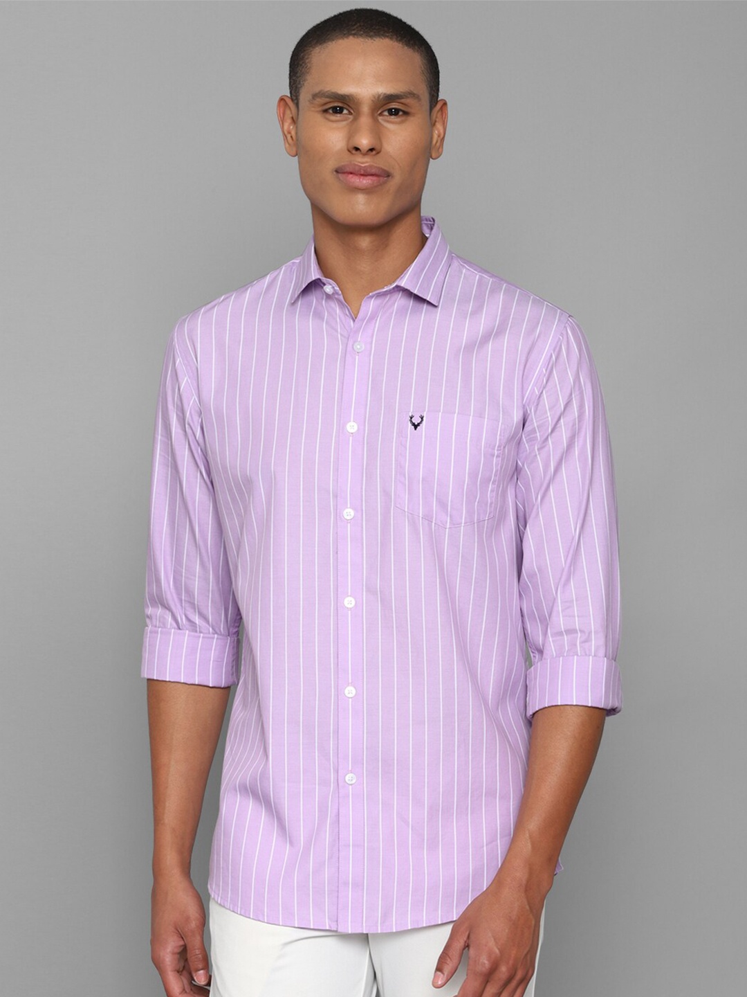 

Allen Solly Men Purple Striped Slim Fit Pure Cotton Casual Shirt