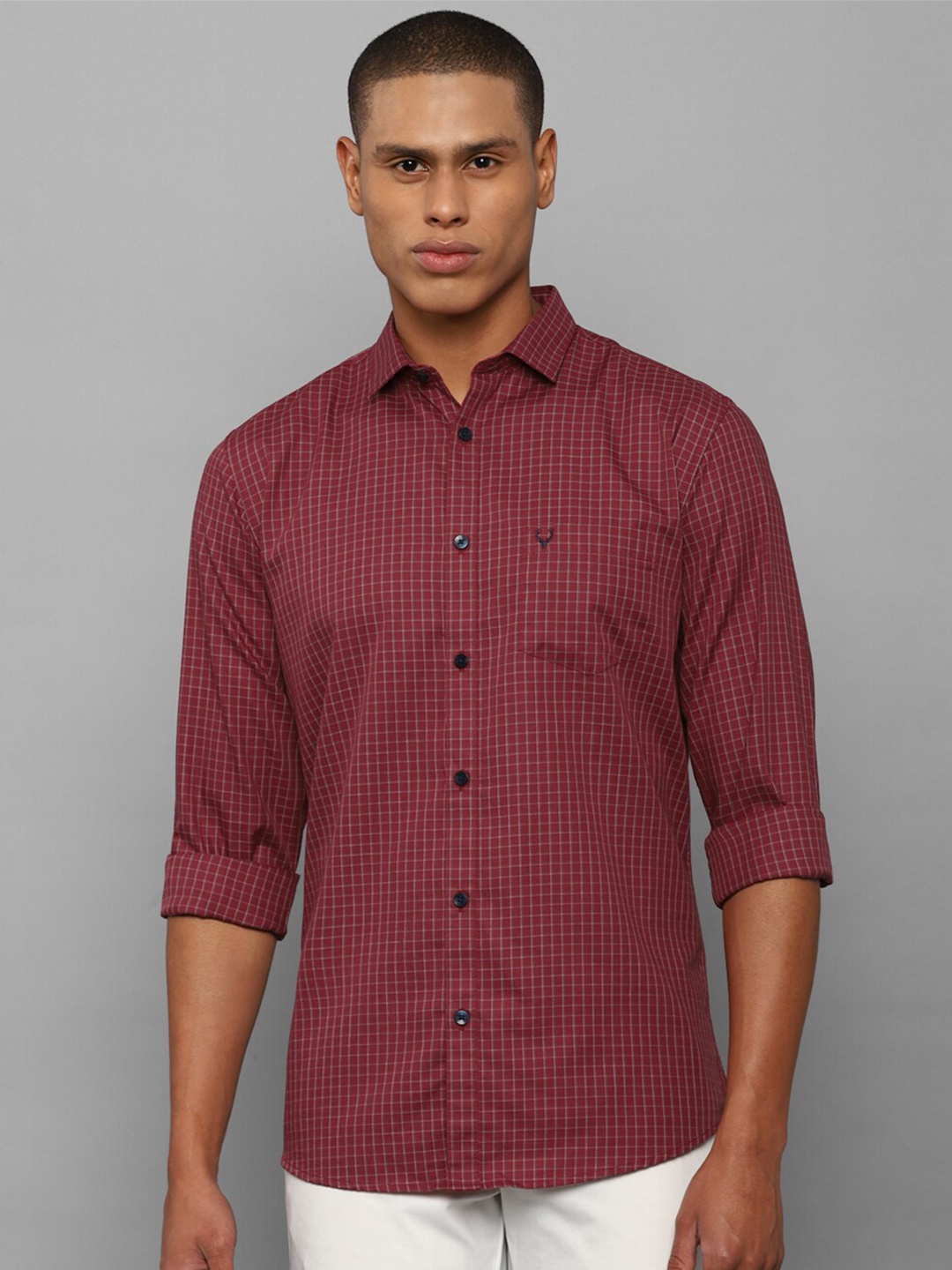 

Allen Solly Men Maroon Slim Fit Checked Pure Cotton Casual Shirt