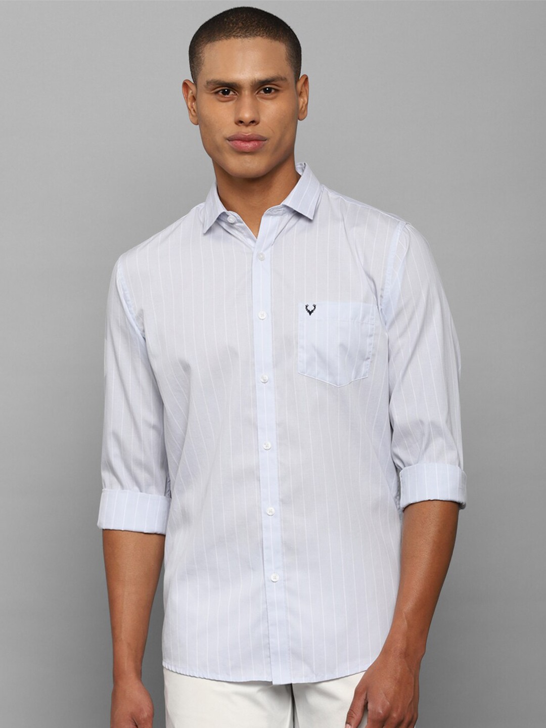 

Allen Solly Men Blue Slim Fit Striped Cotton Casual Shirt