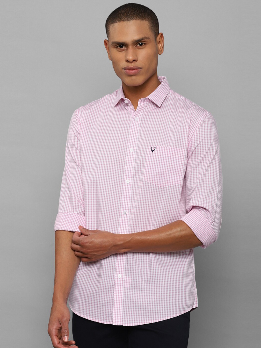 

Allen Solly Men Pink Slim Fit Micro Checked Cotton Casual Shirt