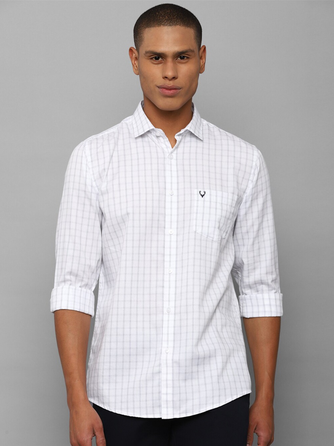 

Allen Solly Men White Slim Fit Grid Tattersall Checks Checked Cotton Casual Shirt
