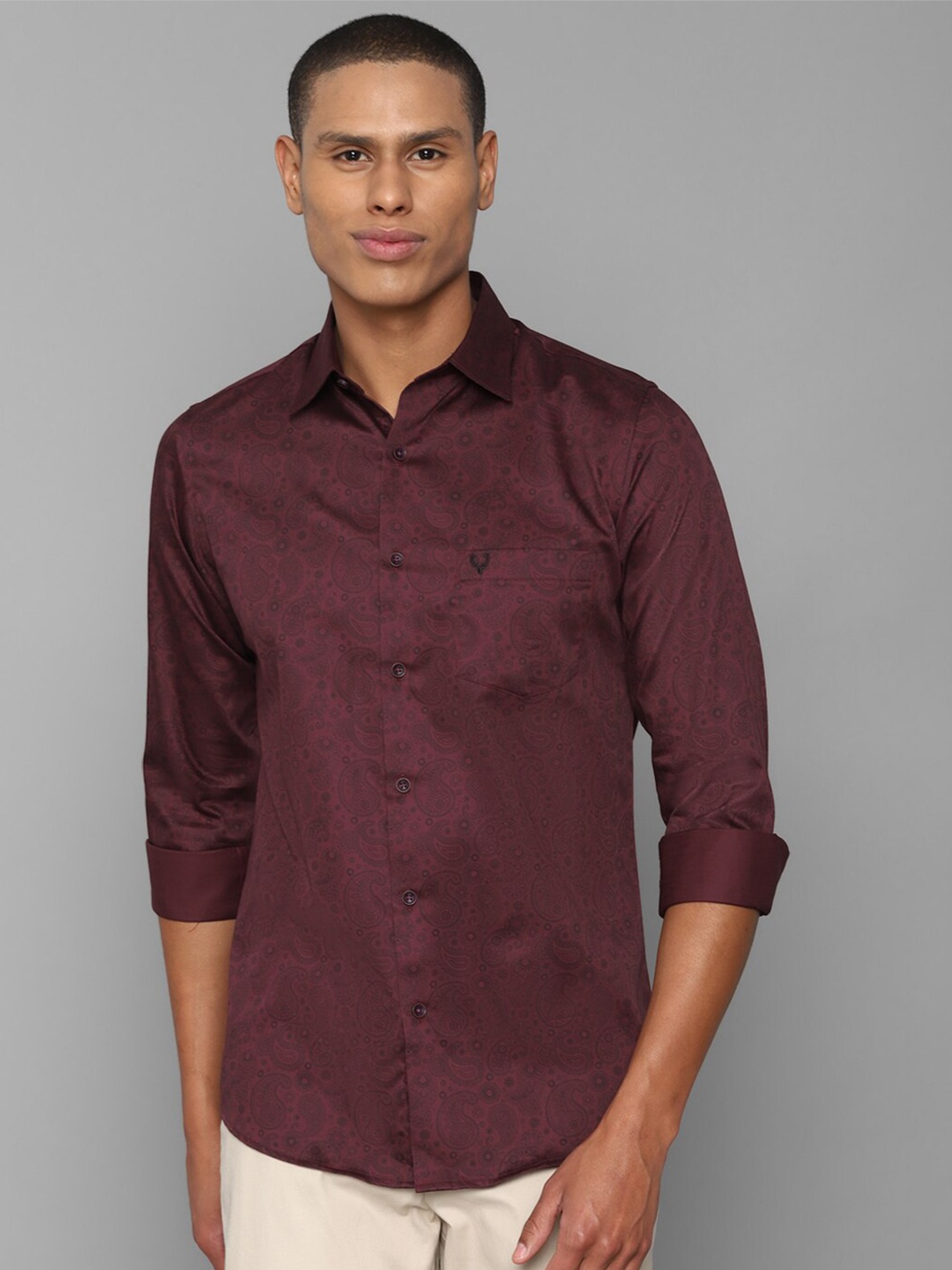 

Allen Solly Men Maroon Cotton Slim Fit Floral Printed Casual Shirt