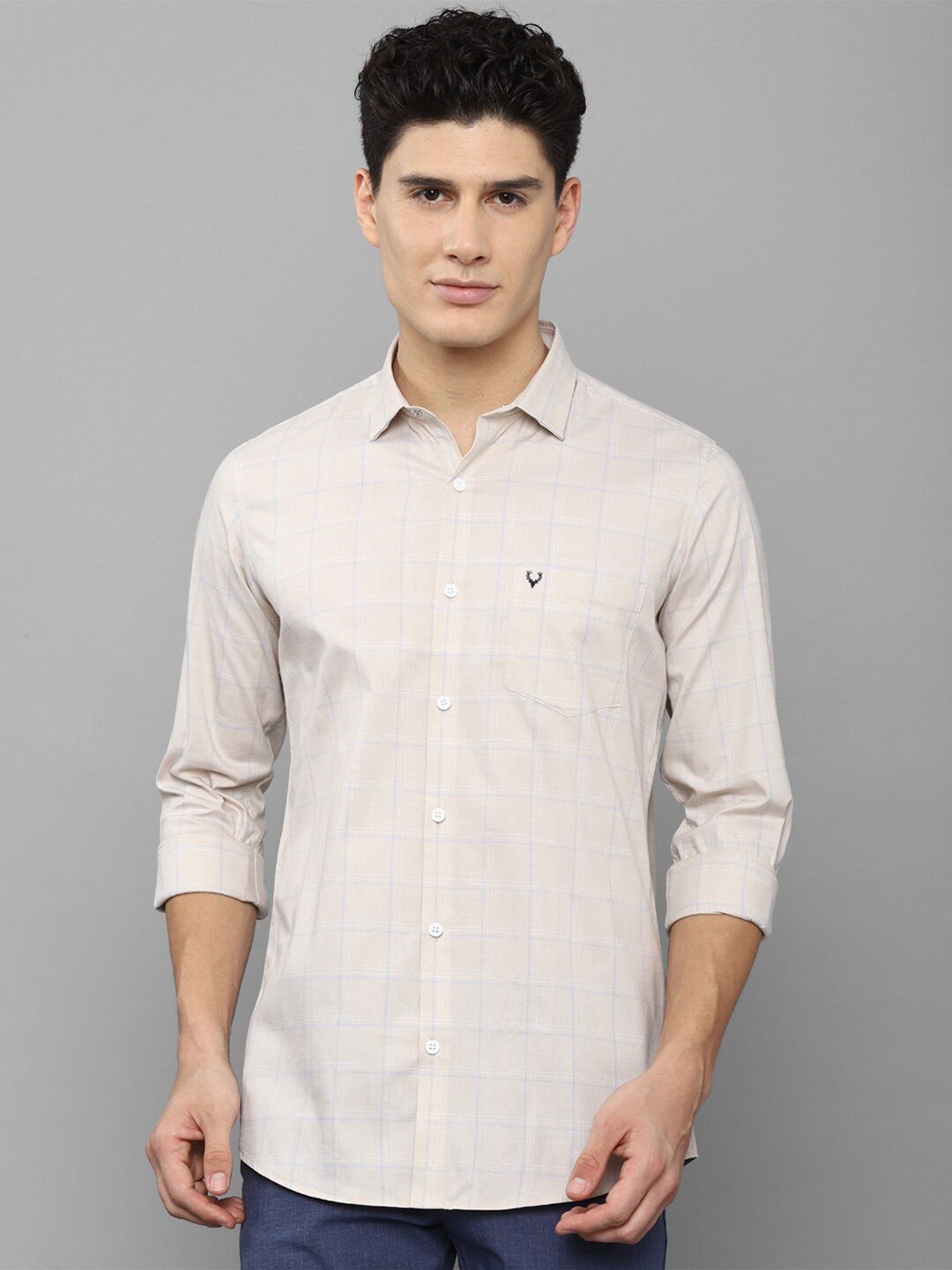 

Allen Solly Men Cream-Coloured Slim Fit Windowpane Checked Casual Shirt