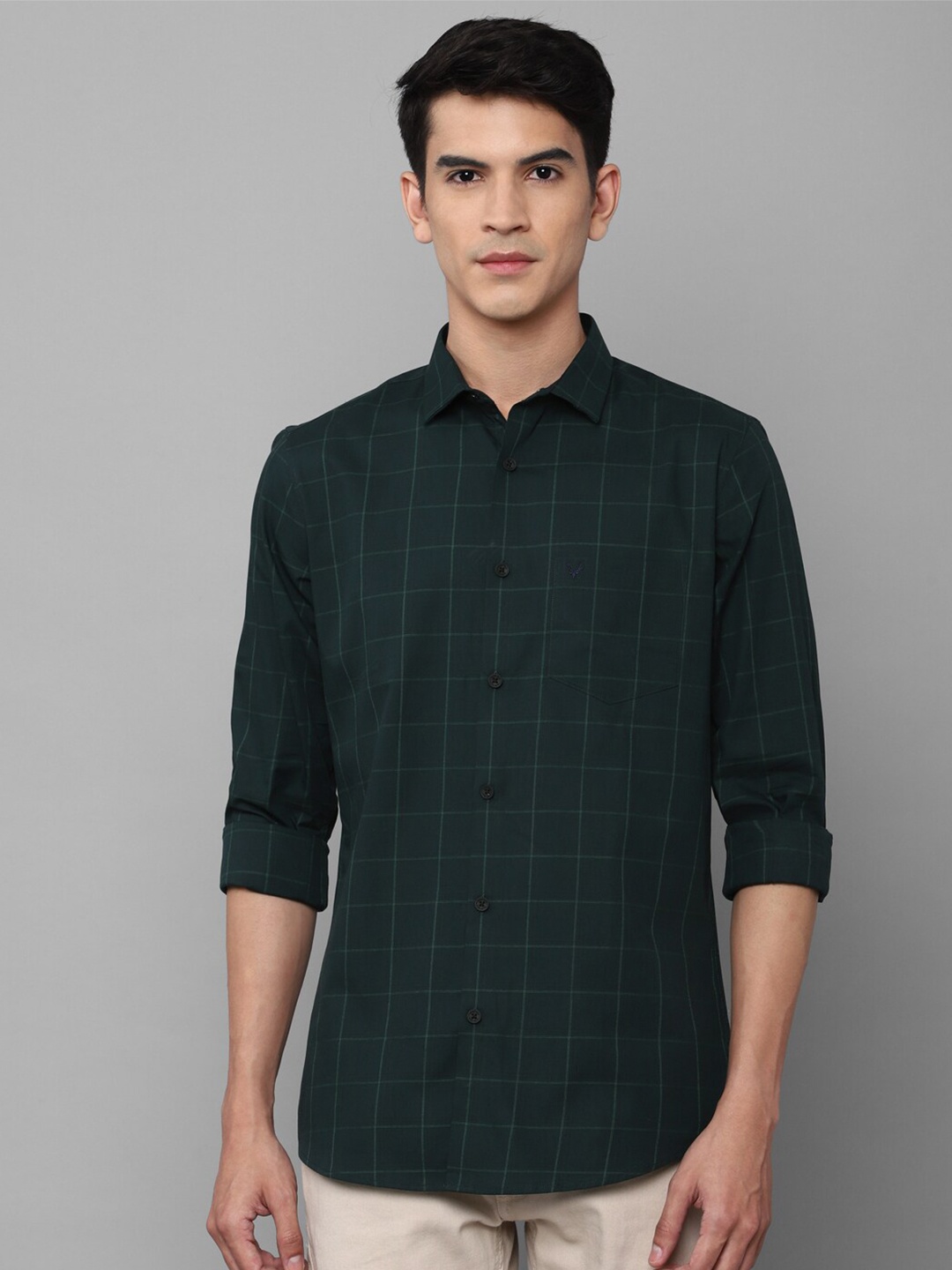 

Allen Solly Men Green Slim Fit Windowpane Checked Casual Shirt