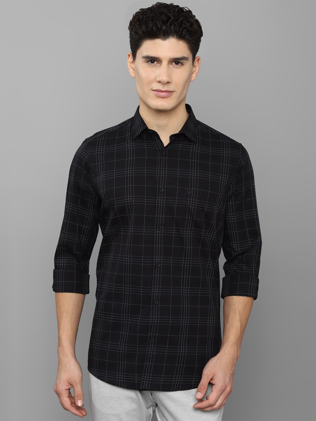 

Allen Solly Men Plus Size Black Slim Fit Tartan Checked Casual Shirt