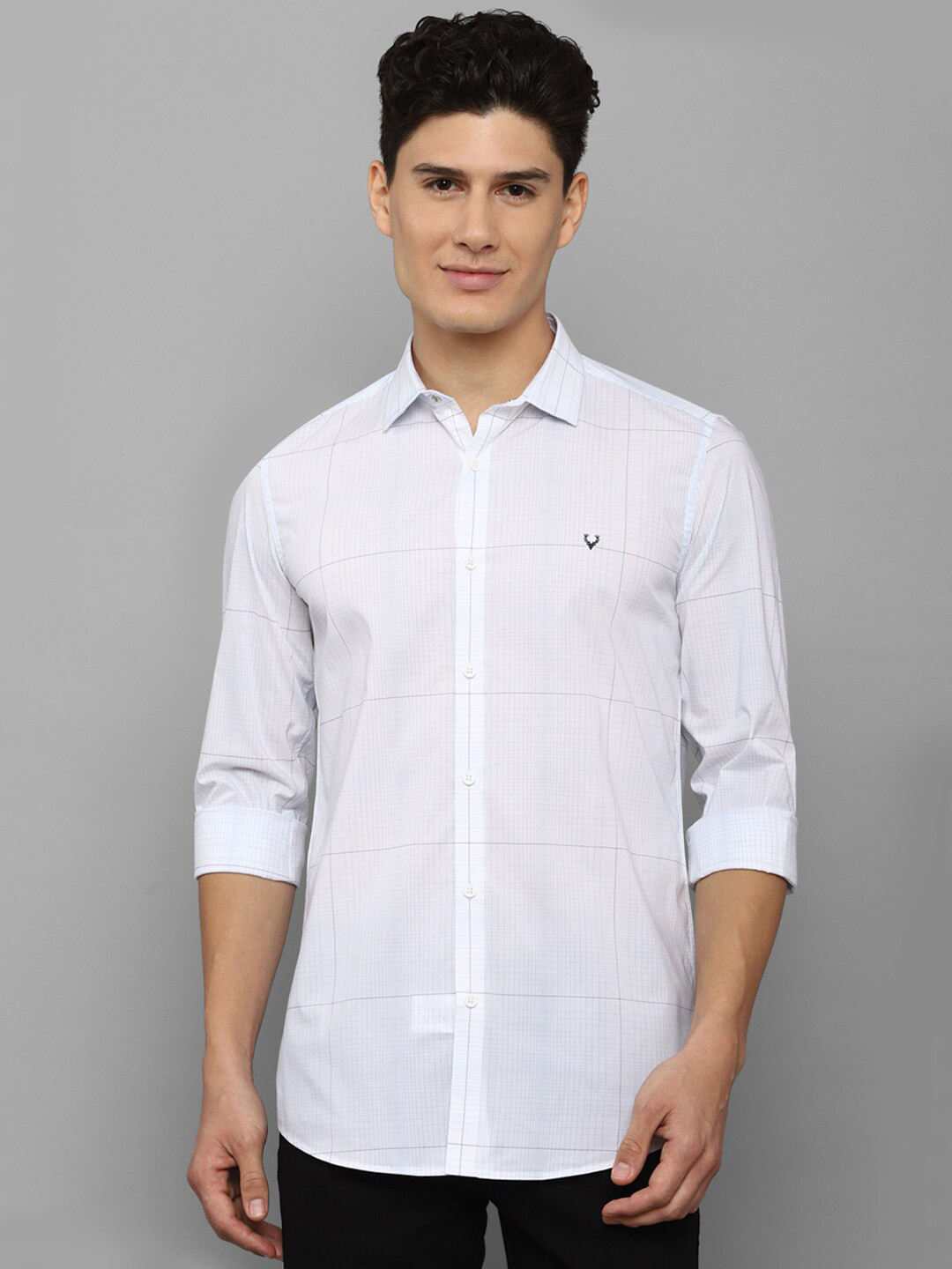 

Allen Solly Men White Slim Fit Windowpane Checked Pure Cotton Casual Shirt