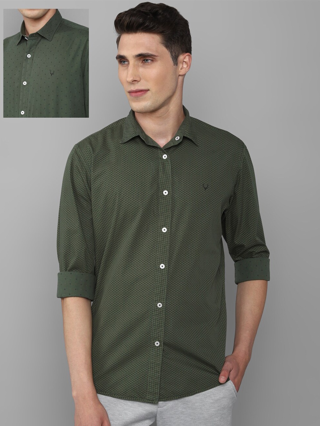 

Allen Solly Men Green Slim Fit Printed Pure Cotton Casual Shirt