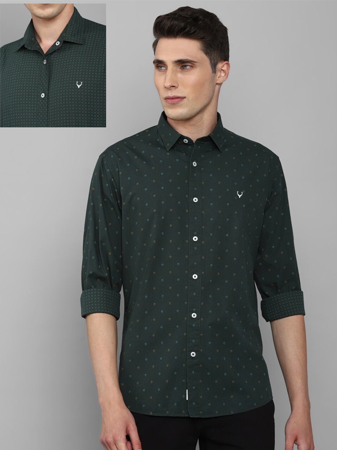 

Allen Solly Men Green Slim Fit Printed Pure Cotton Casual Shirt