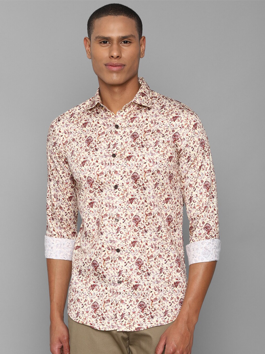 

Allen Solly Men Cream-Coloured Slim Fit Floral Printed Pure Cotton Casual Shirt