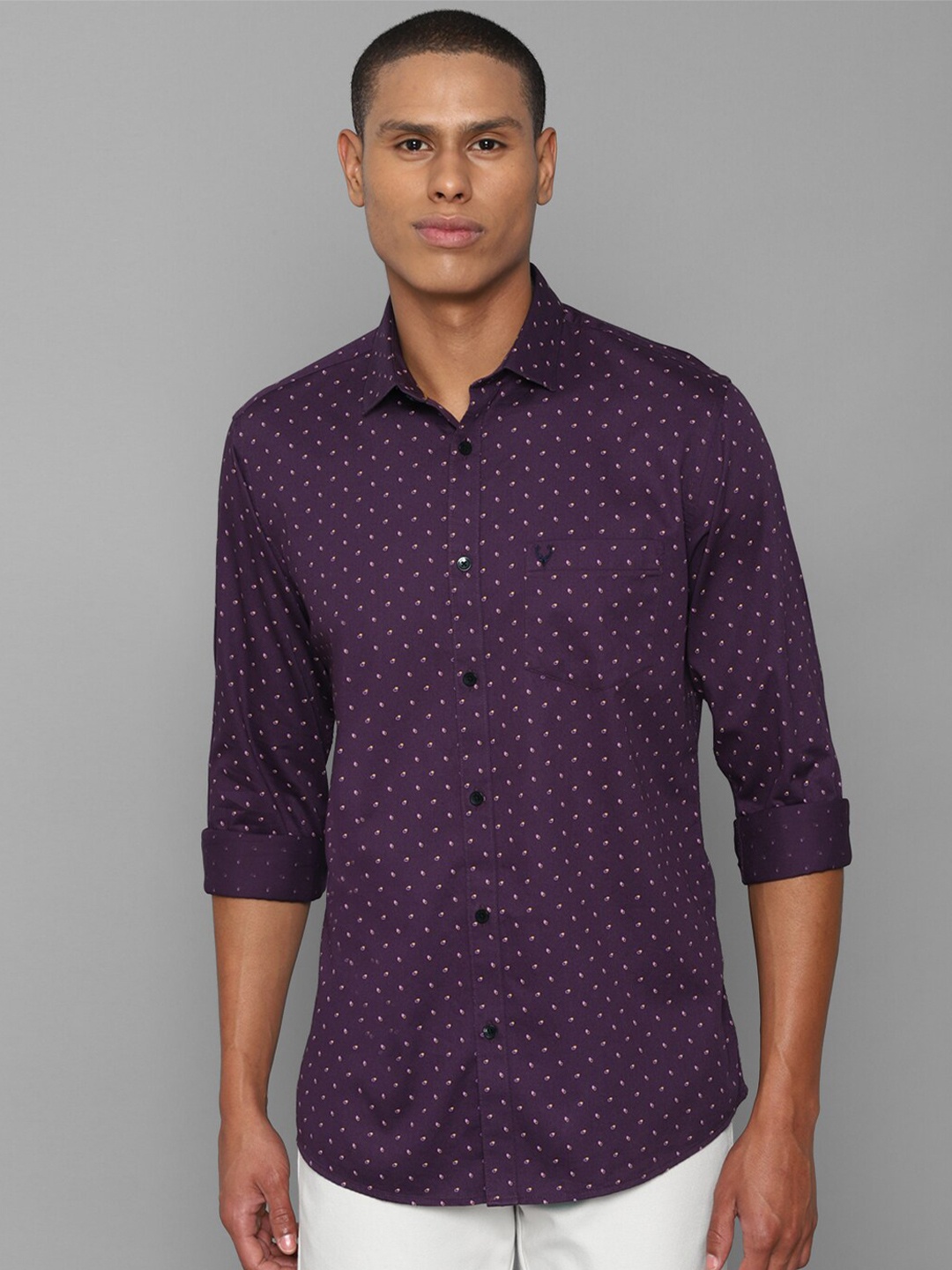 

Allen Solly Men Purple Slim Fit Printed Pure Cotton Casual Shirt