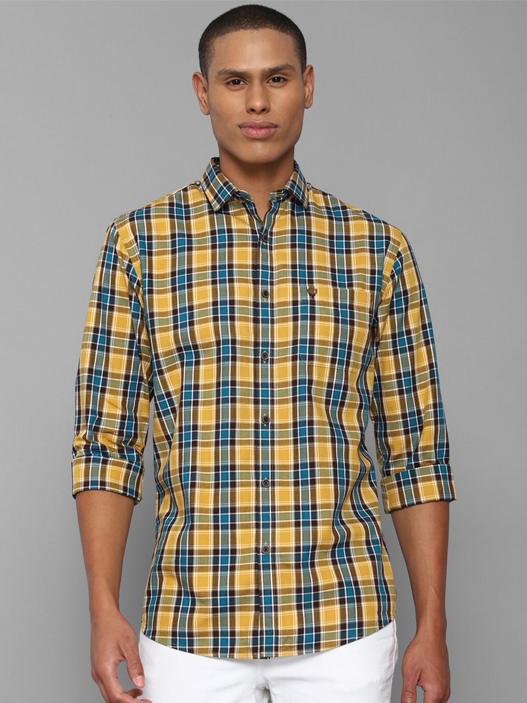 

Allen Solly Men Yellow Slim Fit Tartan Checks Pure Cotton Casual Shirt
