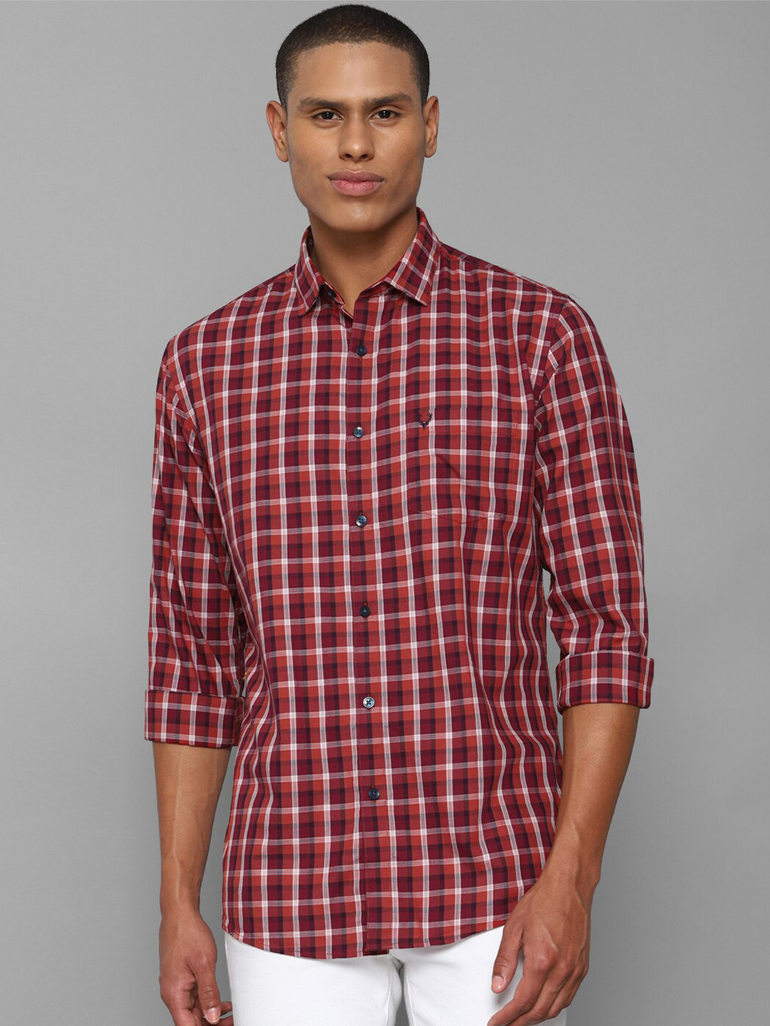 

Allen Solly Men Red & Brown Slim Fit Checked Pure Cotton Casual Shirt
