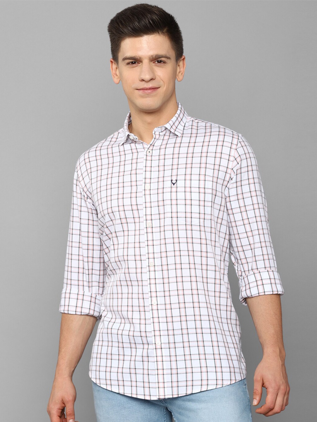 

Allen Solly Men White Slim Fit Checked Cotton Casual Shirt